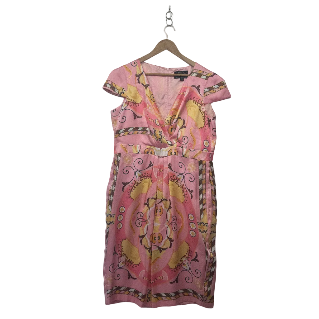 RSVP Perri Cutten Pink Printed Cap Sleeve Dress - Size 18