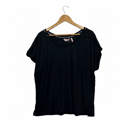 Millers Black Crochet Trim Top - Size 18