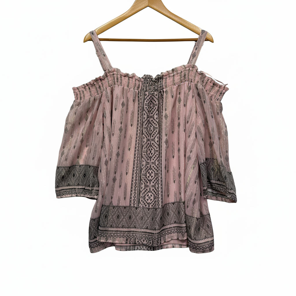 Rockmans Pink Multicoloured Lurex Top - Front View