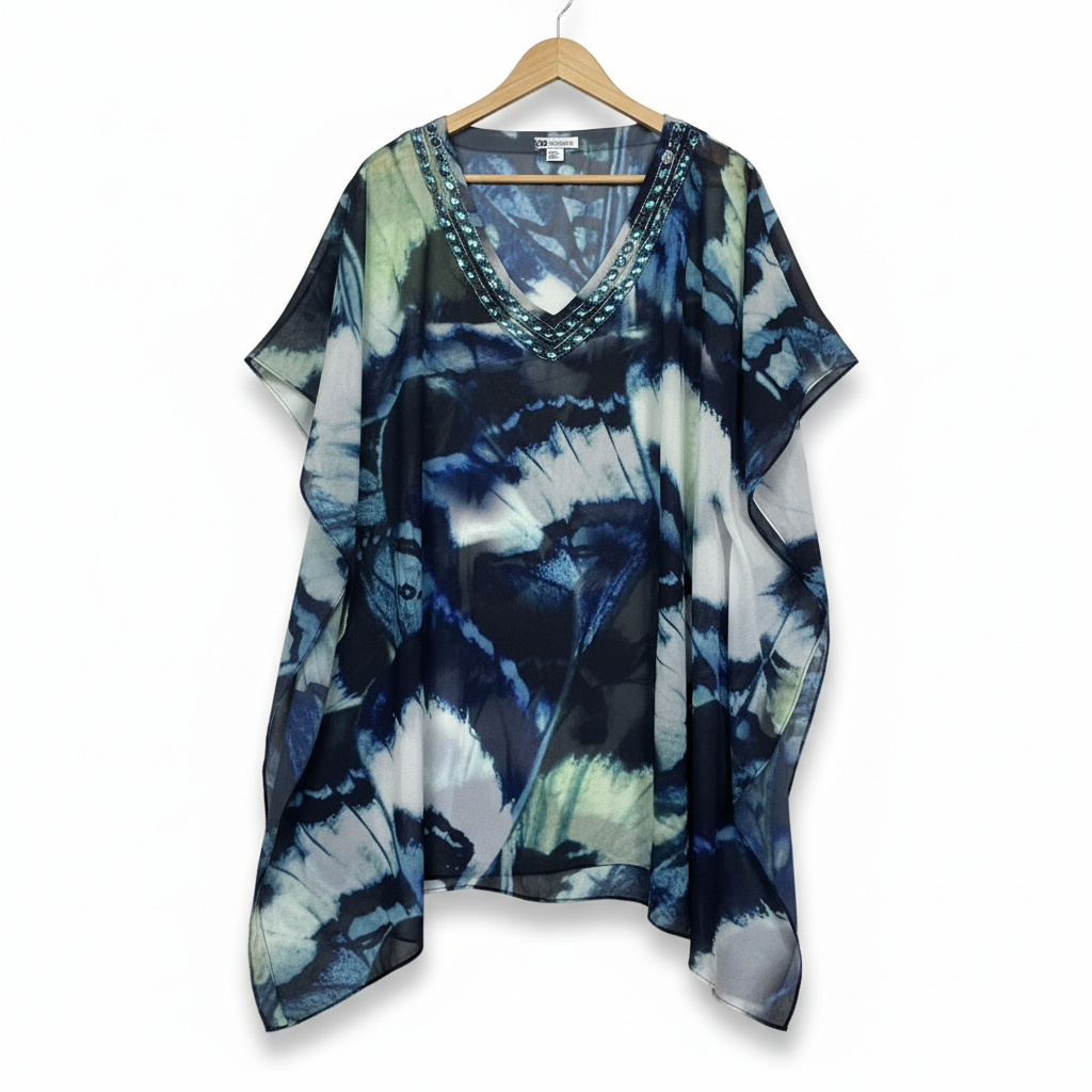 Rockmans blue tie-dye kaftan with beaded neckline