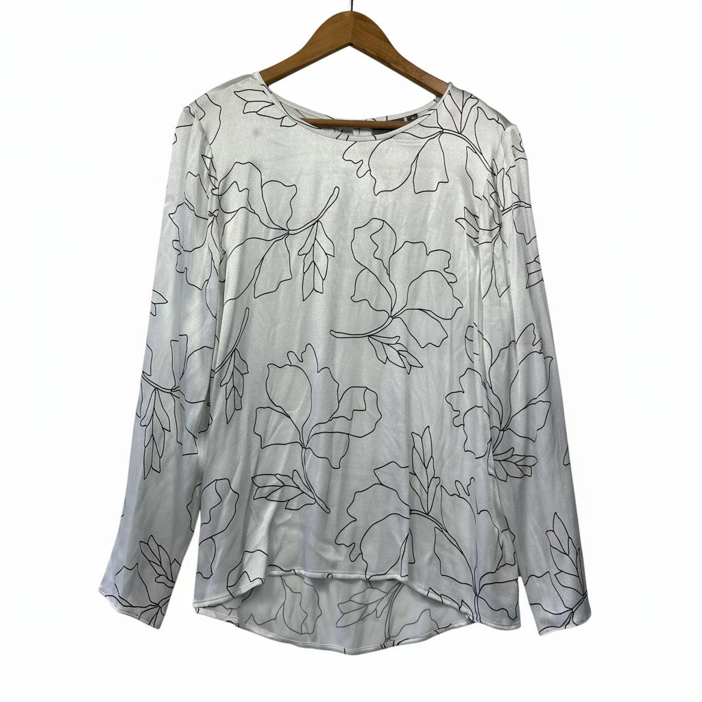 Sussan White Floral Line Art Print Top - Size 14