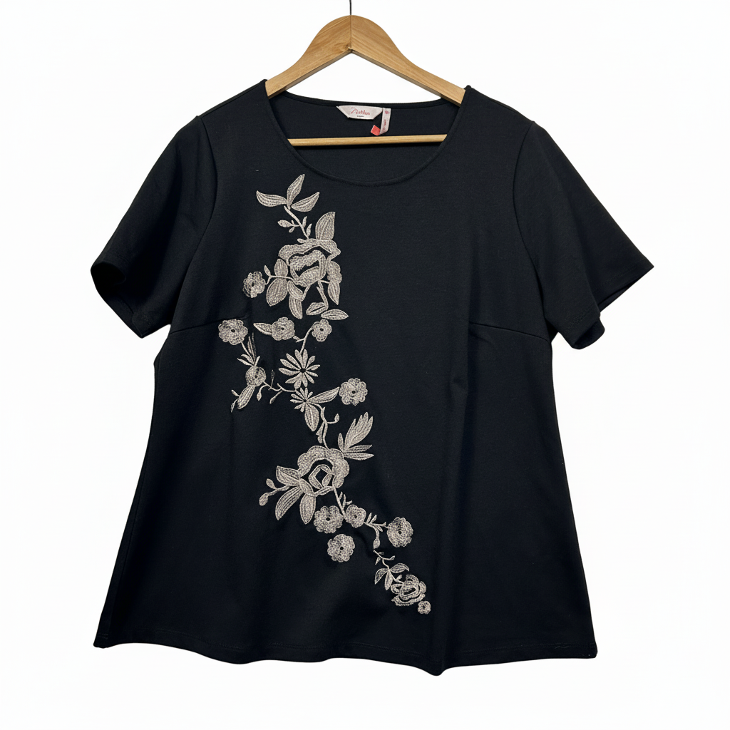 Millers black embroidered floral top size 16