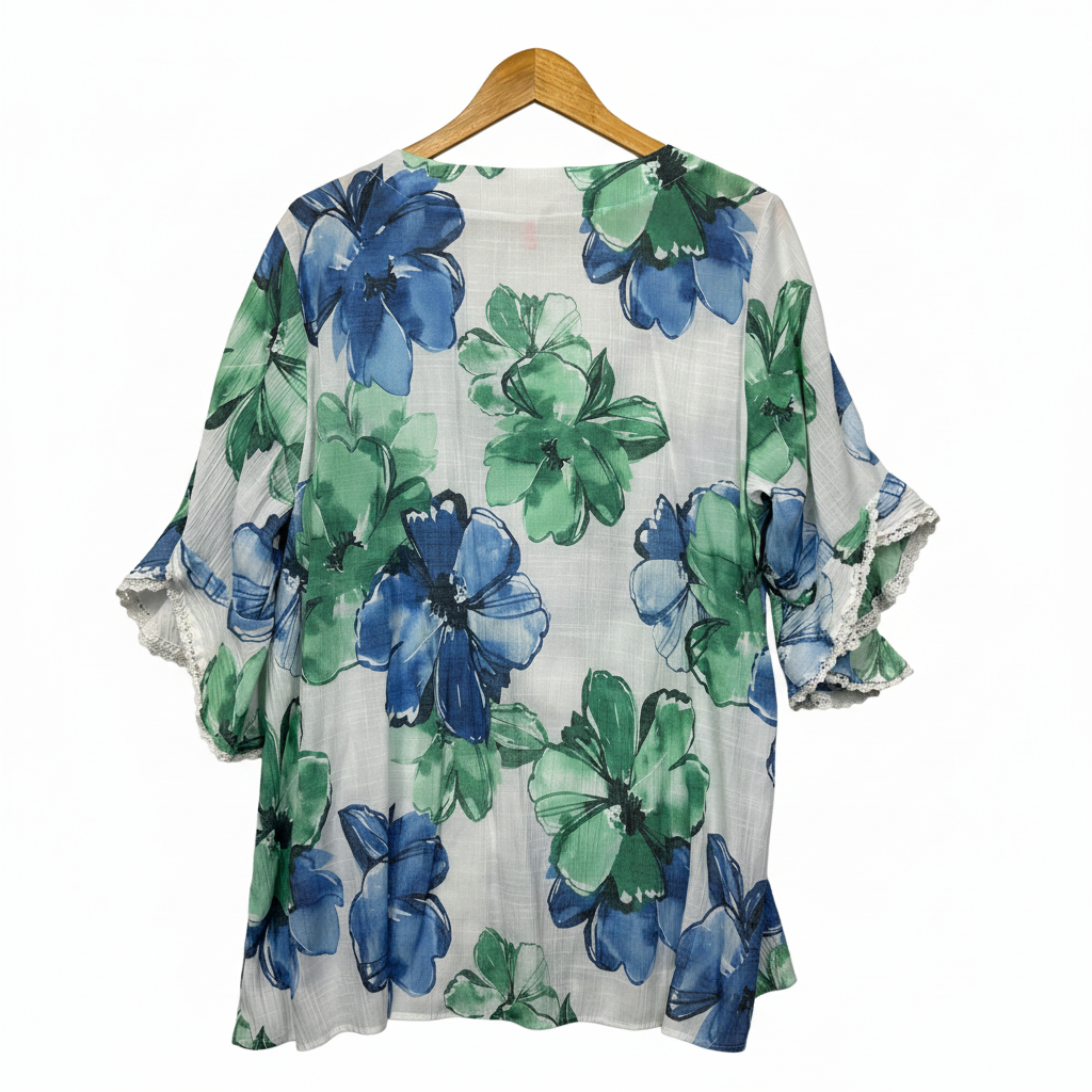 Millers White Blue Green Floral Top - Back View
