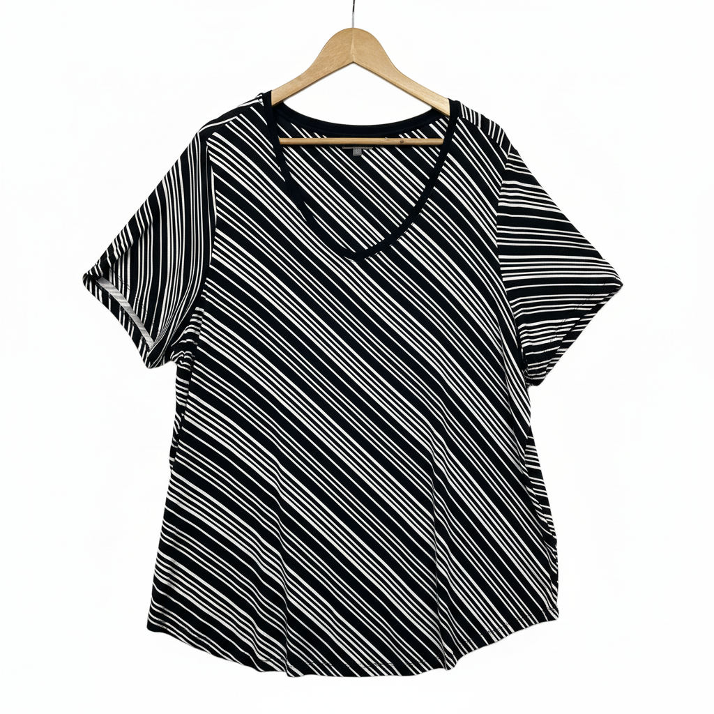 Belle Curve Black and White Striped Top - Size 20