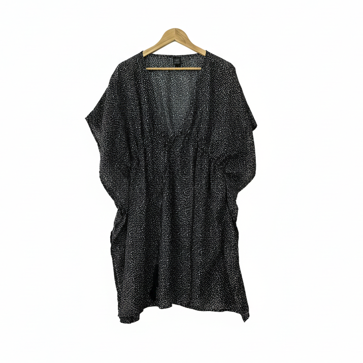 Edited Beach Black White Polka Dot Swim Cover Up Kaftan - Size 18-20