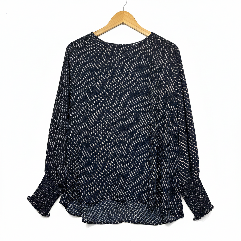 Preview Navy Blue Crescent Moon Print Blouse - Size 18