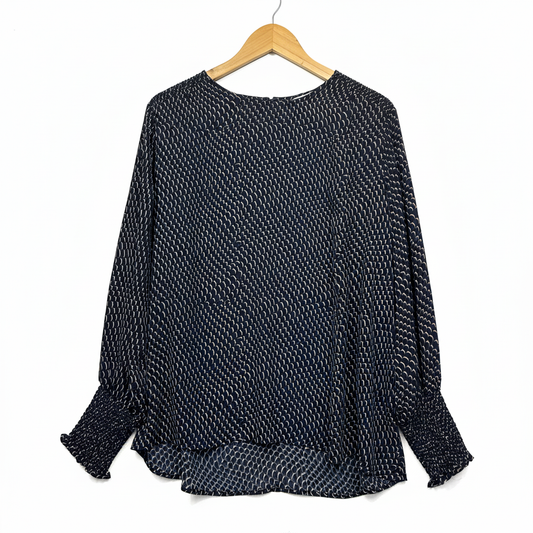 Preview Navy Blue Crescent Moon Print Blouse - Size 18