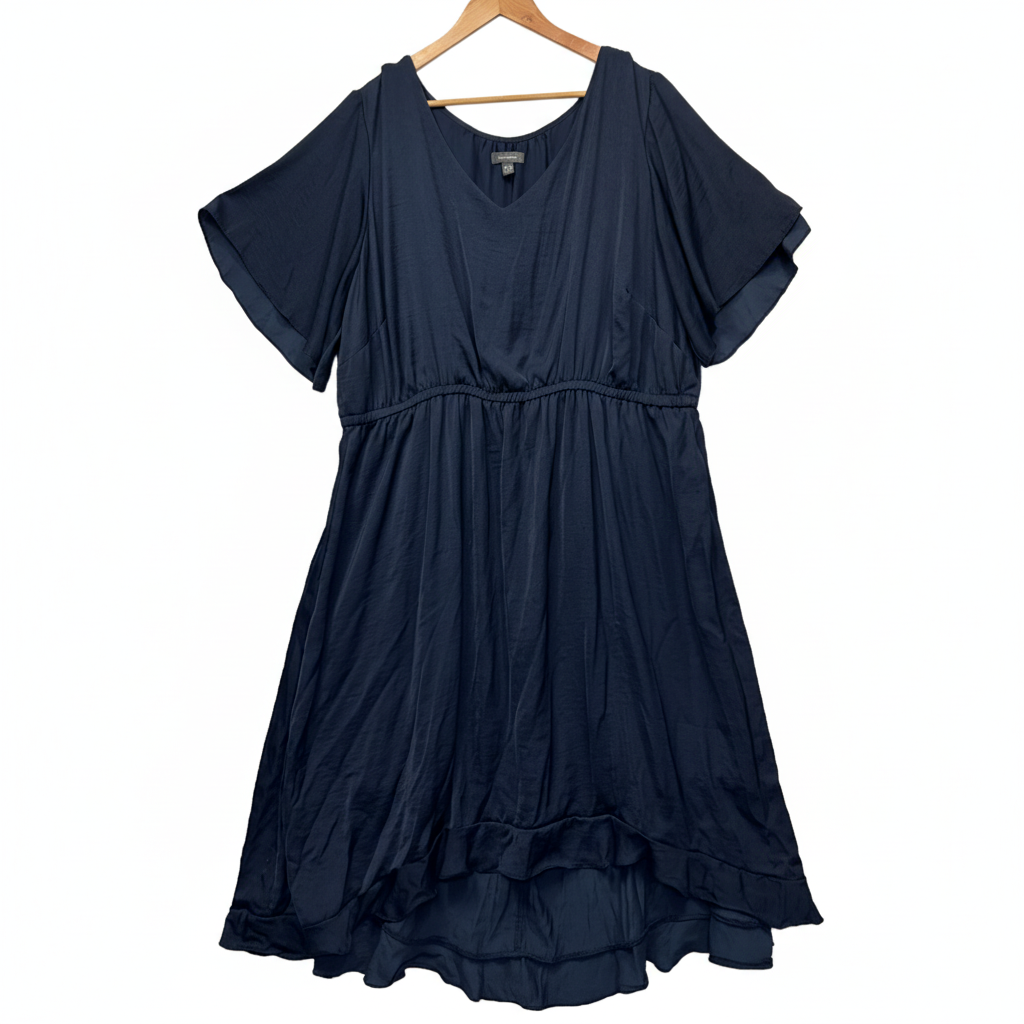 Autograph Navy Flutter Sleeve Midi Dress - Size 24