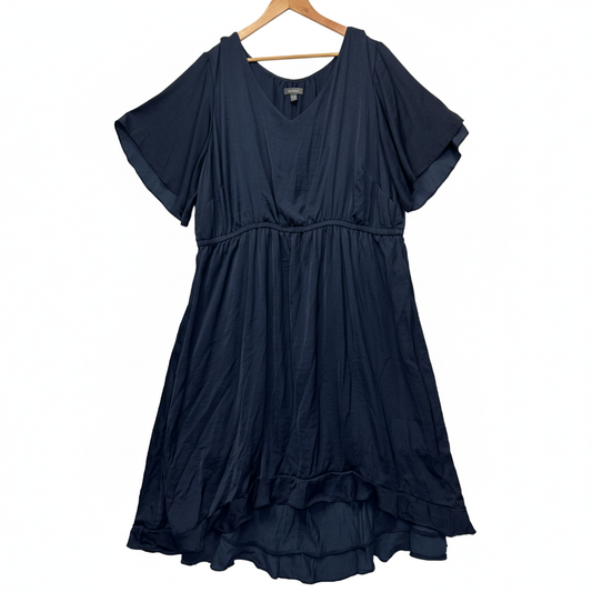 Autograph Navy Flutter Sleeve Midi Dress - Size 24