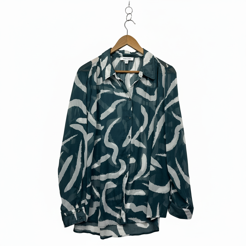 Preview Teal Abstract Print Sheer Shirt - Size 20