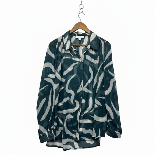 Preview Teal Abstract Print Sheer Shirt - Size 20