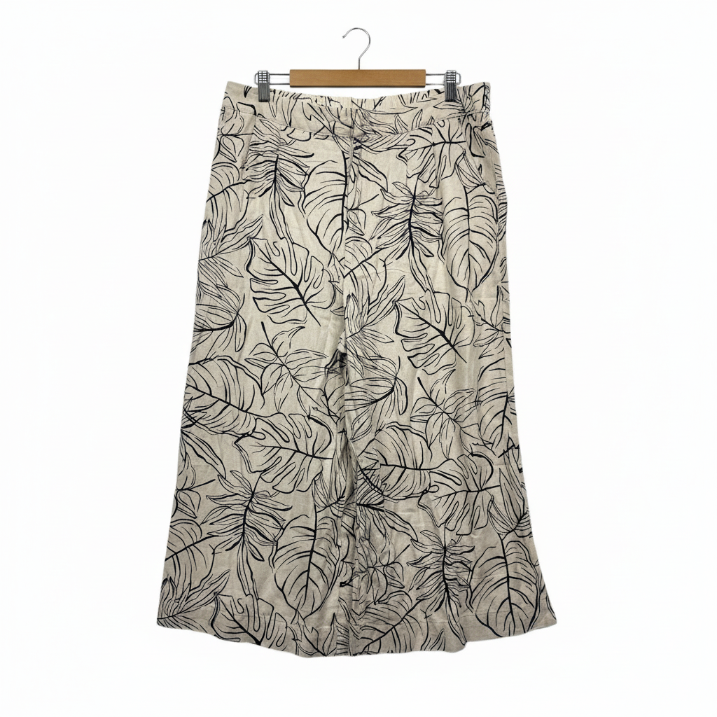 Anko Beige Leaf Print Linen Pant - Size 18 (fault - missing button)
