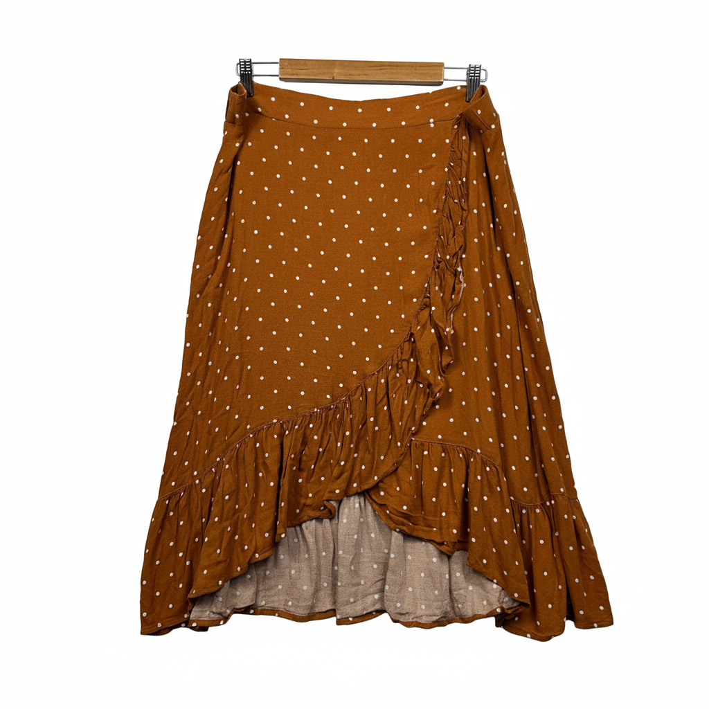 &me Rust Polka Dot Faux Wrap Skirt - Size 16