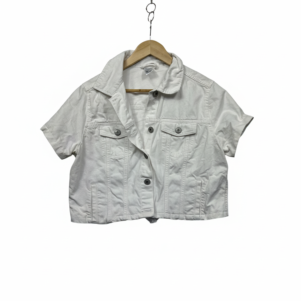 Anko Cropped White Denim Jacket - Size 16 (fault -mark)