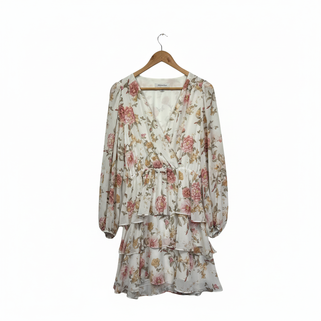 Forever New Cream Floral Tiered Dress - Size 12