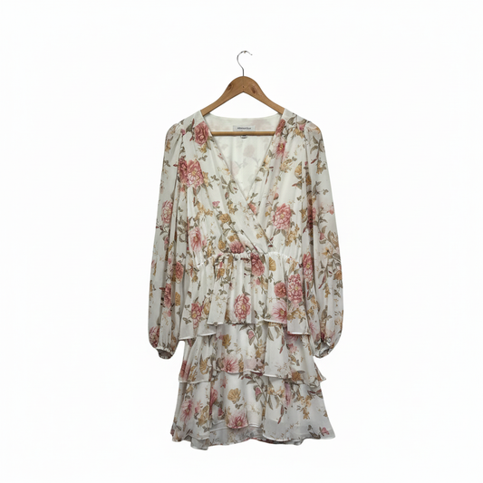 Forever New Cream Floral Tiered Dress - Size 12