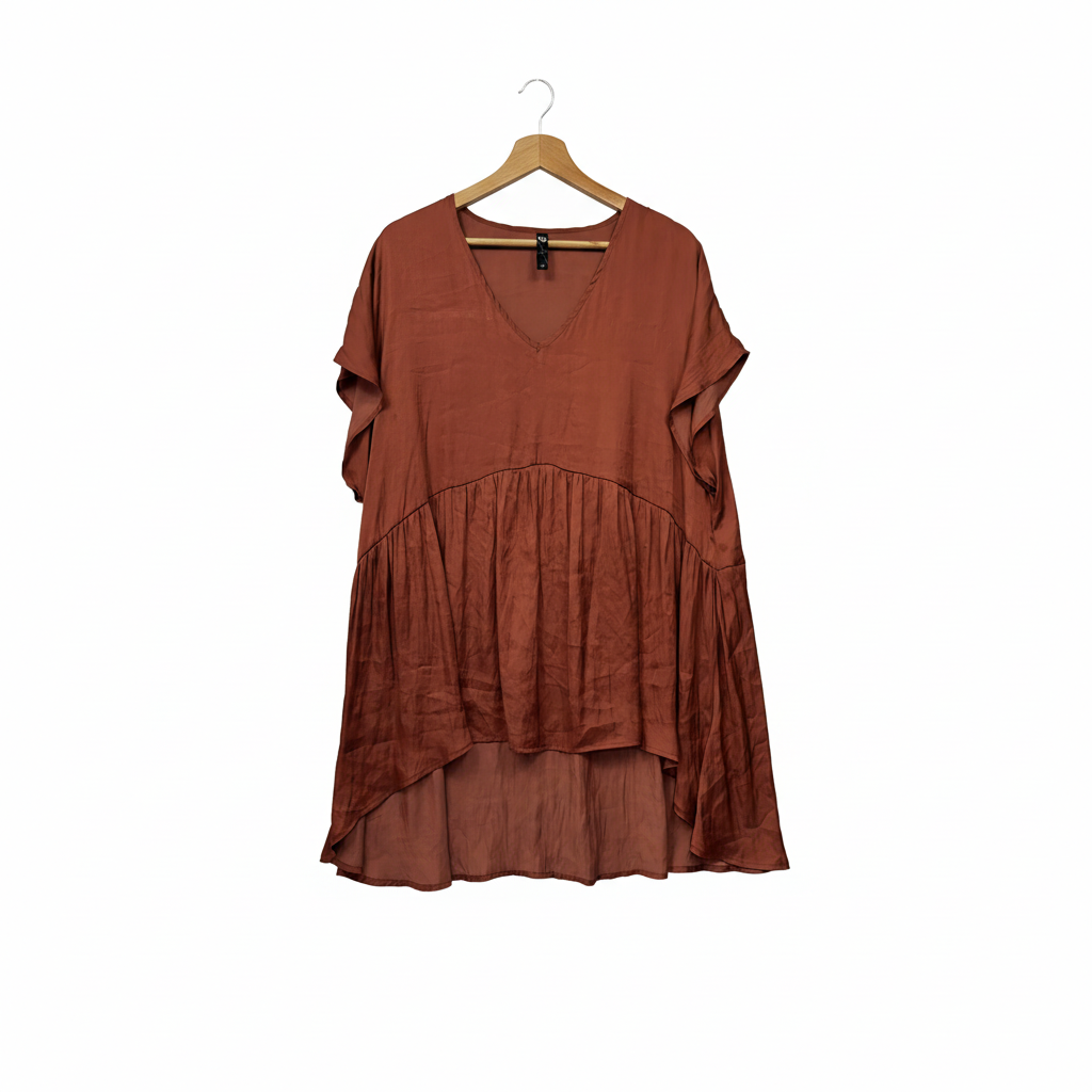 Taking Shape Rust Brown Satin Pleated Top - Size 20