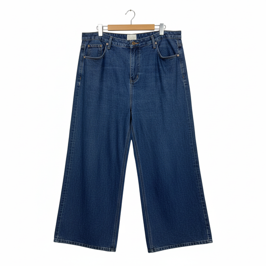 Katies dark blue denim wide leg jeans front view