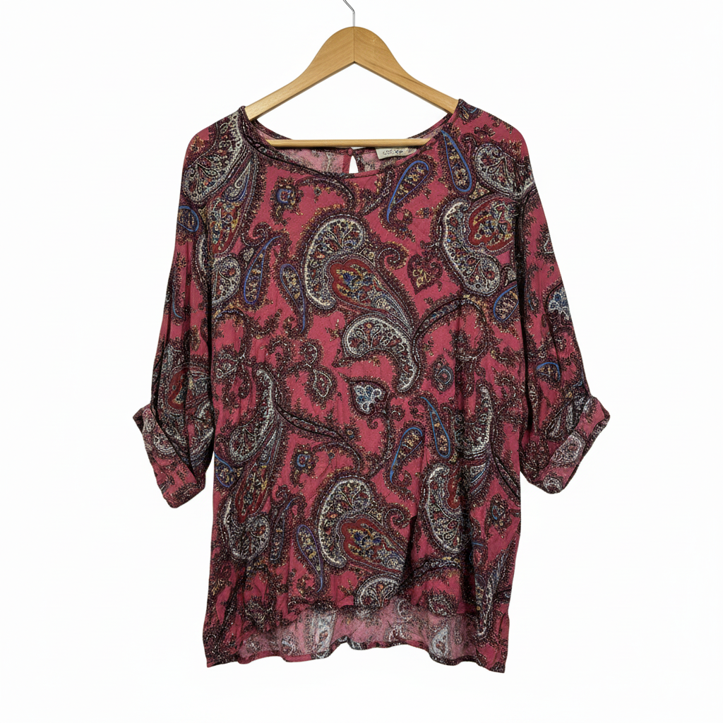 Tree of Life Burgundy Paisley Print Top - One Size