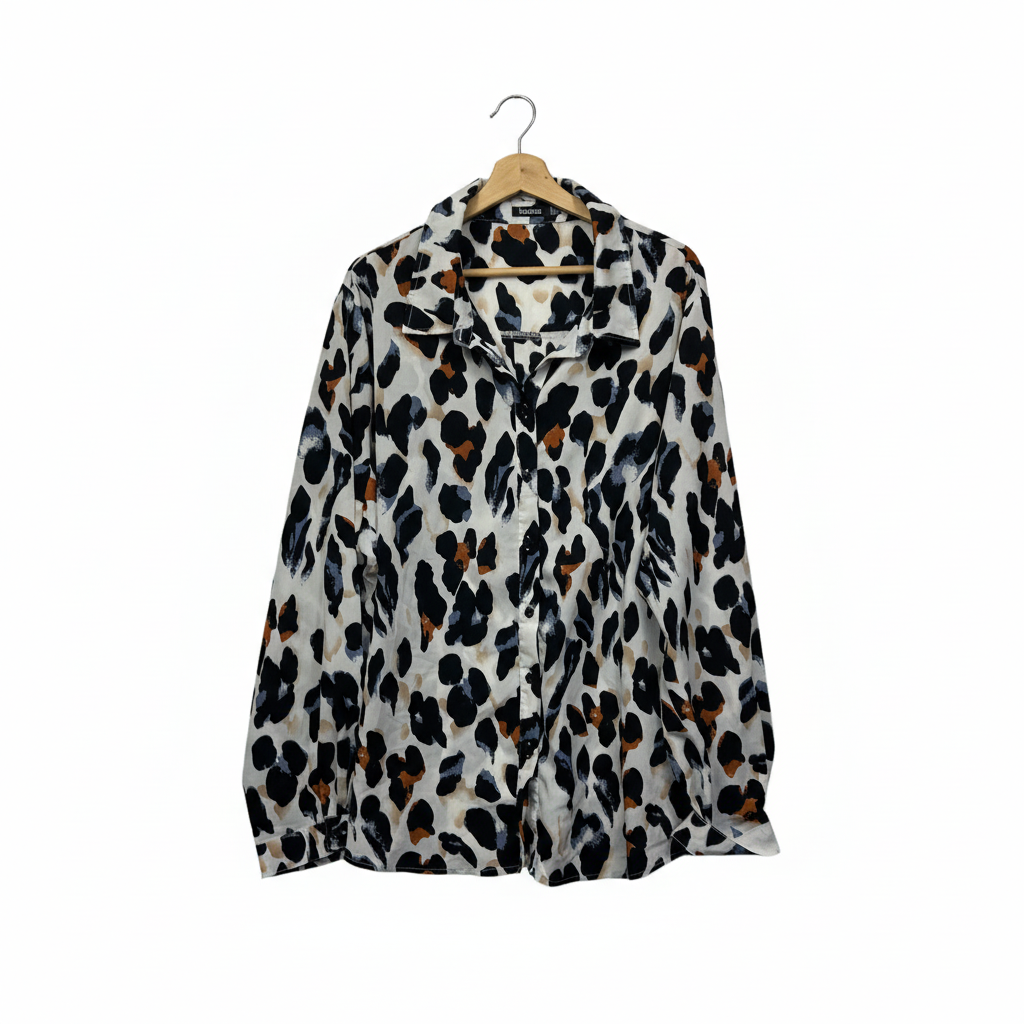 Boohoo White Multicoloured Abstract Print Long Sleeve Top - Size 22