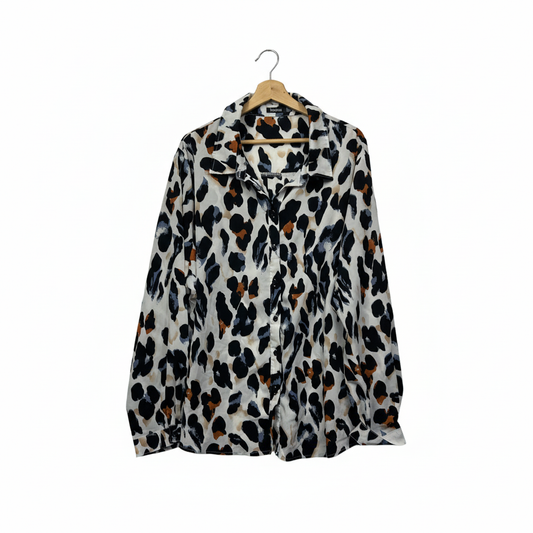 Boohoo White Multicoloured Abstract Print Long Sleeve Top Size 22