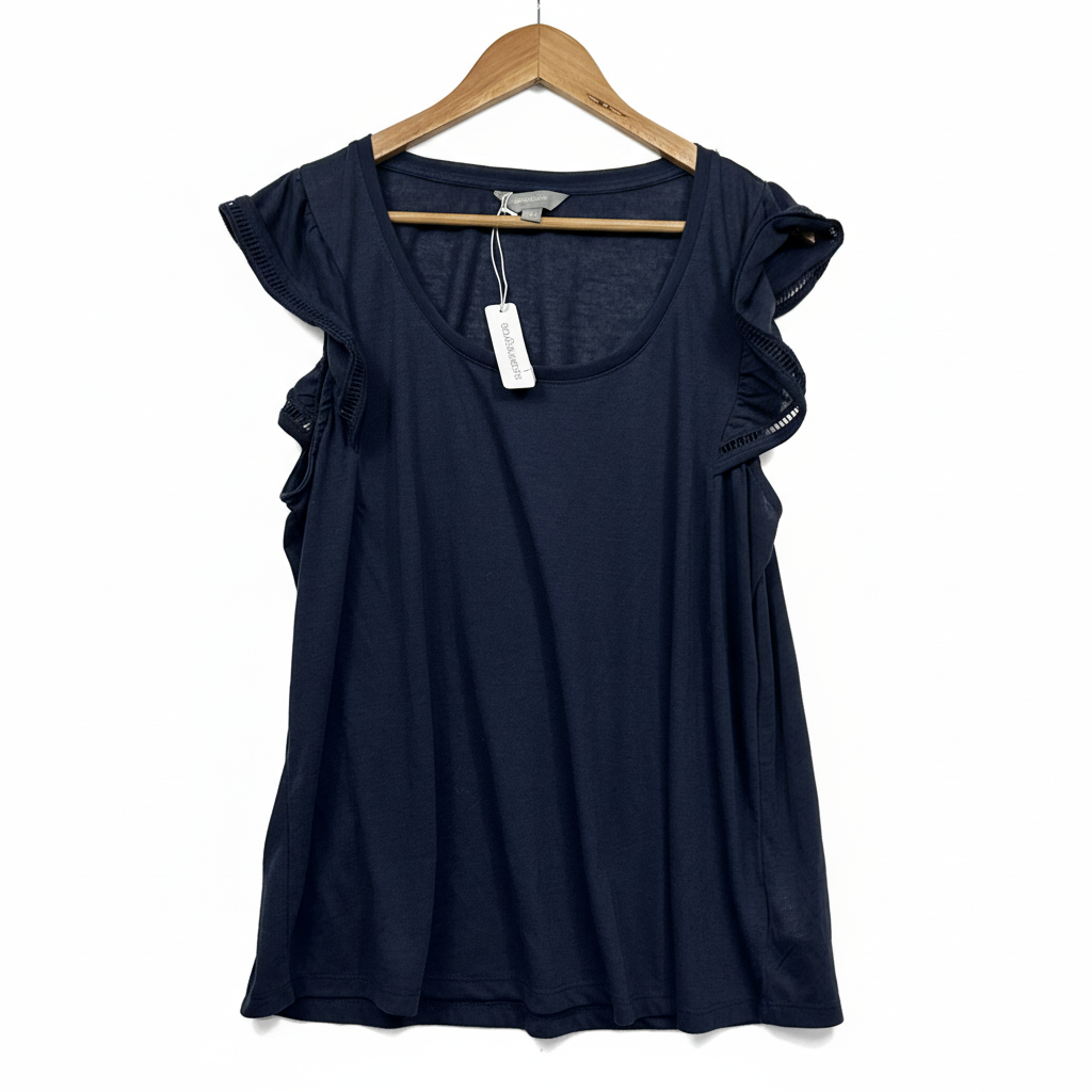 Suzanne Grae Navy Ruffle Sleeve Top - Size XL