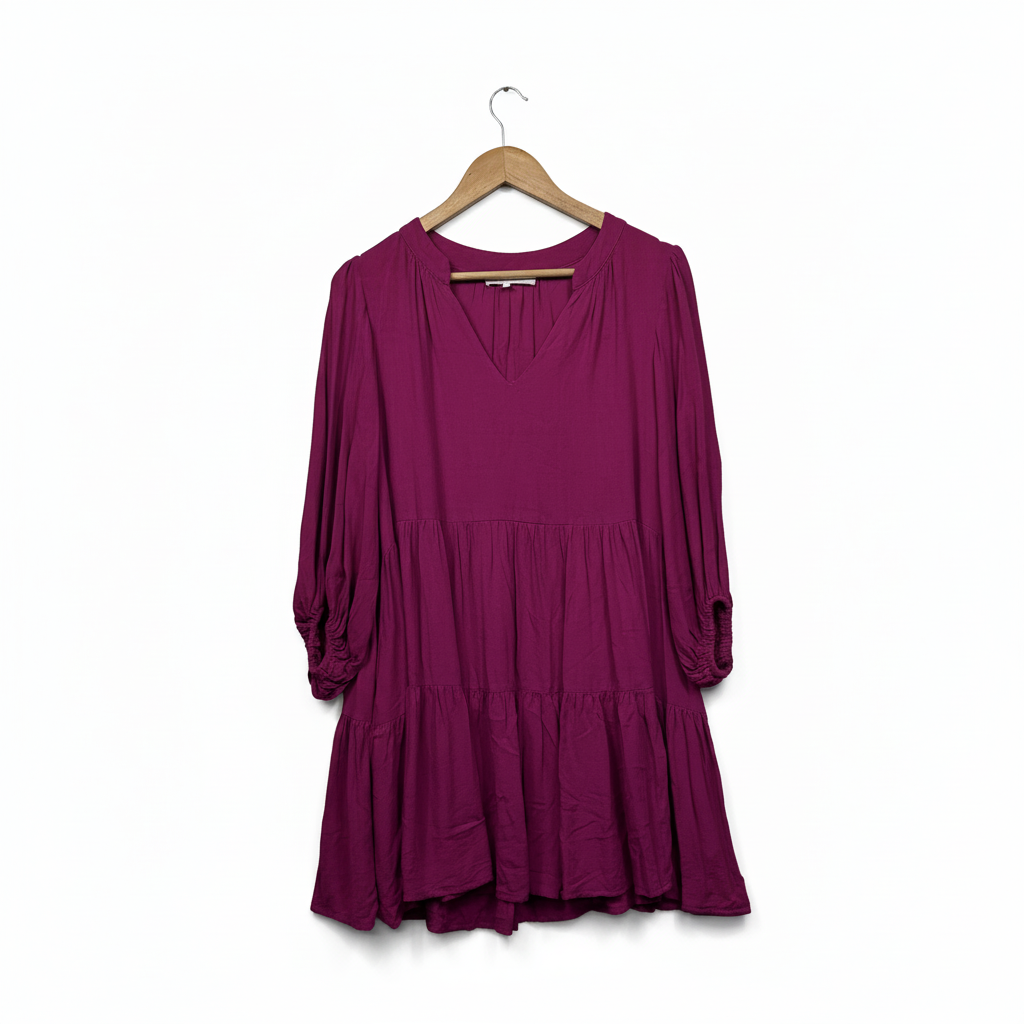 White Closet Magenta Tiered Smock Dress - Size 12