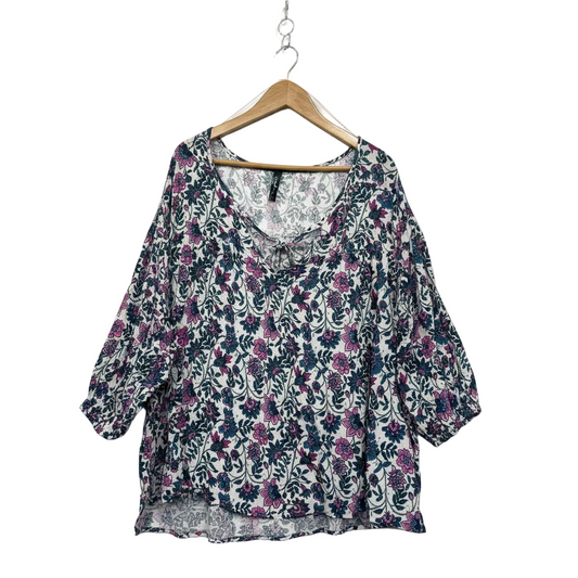 ea.ea plus Navy Purple Pink Floral Top Size 22