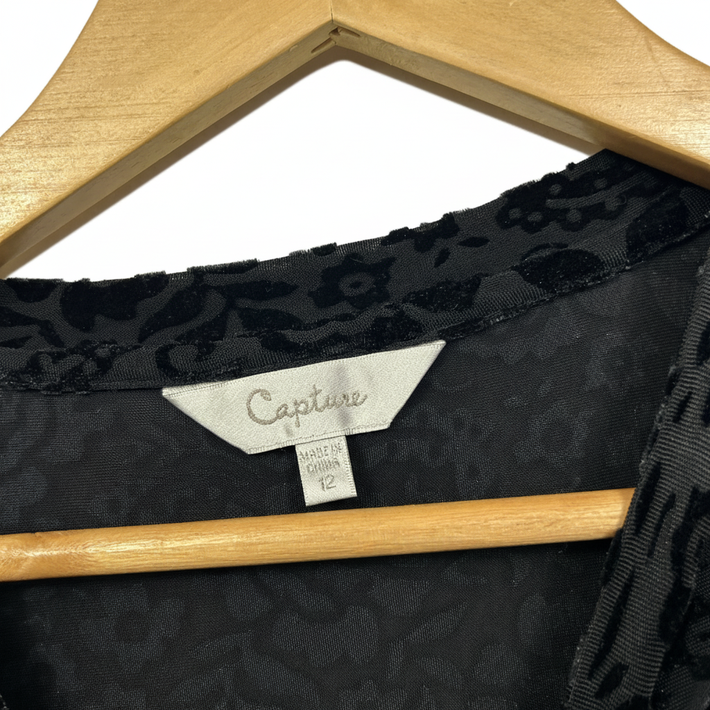 Capture Black Textured Floral Top - Size 12