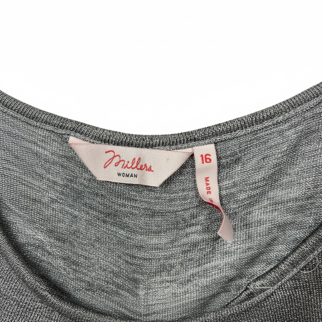 Millers Grey Metallic Short Sleeve Top - Size 16