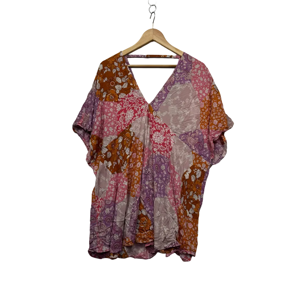 Boho Multicoloured Floral Patchwork Top - One Size Fits up to 22