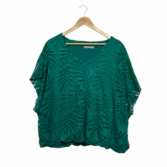 Katies Emerald Green Tropical Palm Leaf Burnout Top - Size XL