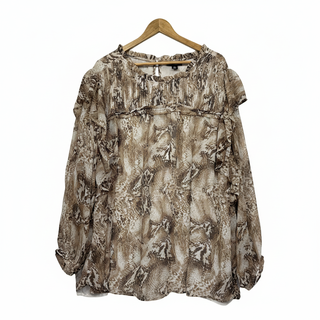 Beme Beige Snake Print Long Sleeve Blouse - Size 26