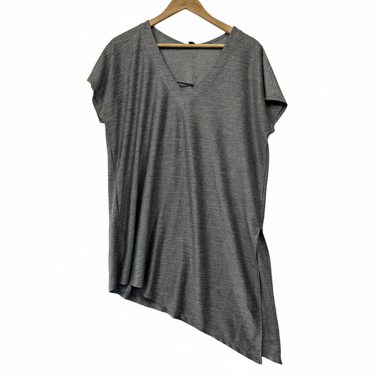 Katies grey marled asymmetric hem top size 1XL front view
