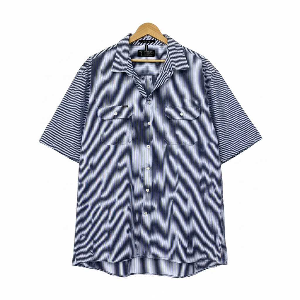 Pilbara Collection Navy White Striped Mens Shirt - Size 5XL