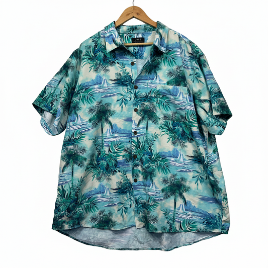 DBK Originals blue tropical palm print short sleeve button-up shirt size 2