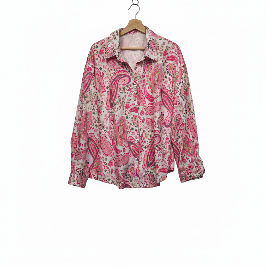 Pink Paisley Floral Print Long Sleeve Shirt - Size XL