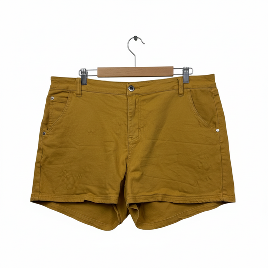 City Chic mustard yellow denim shorts back view