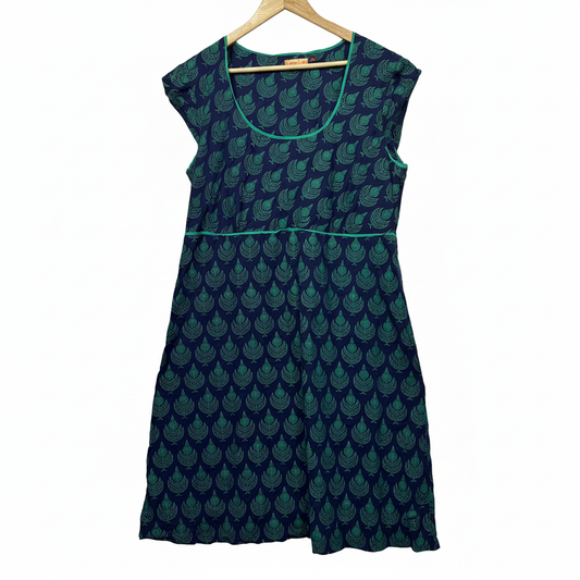 Karma East Navy Green Leaf Print Dress - Size XXL