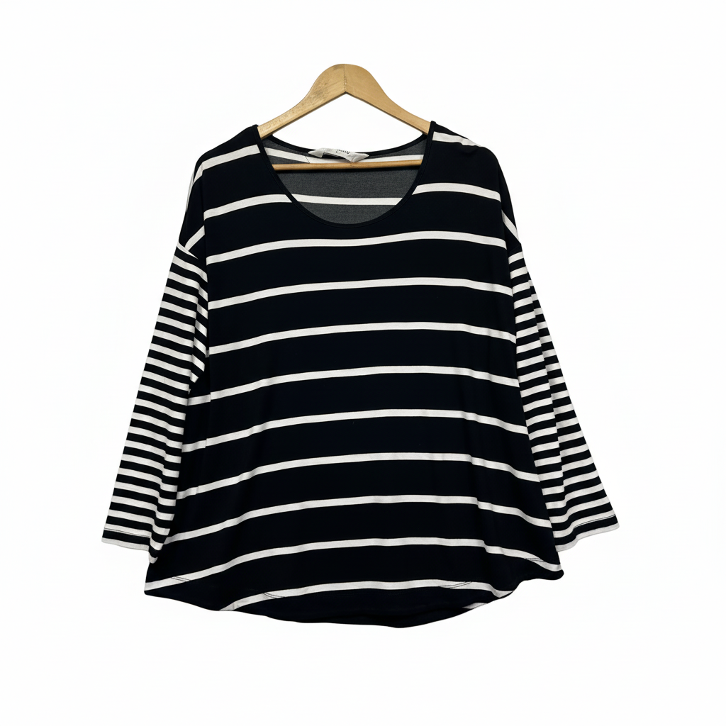 Virtuelle Black and White Striped Bamboo Top - Size 14
