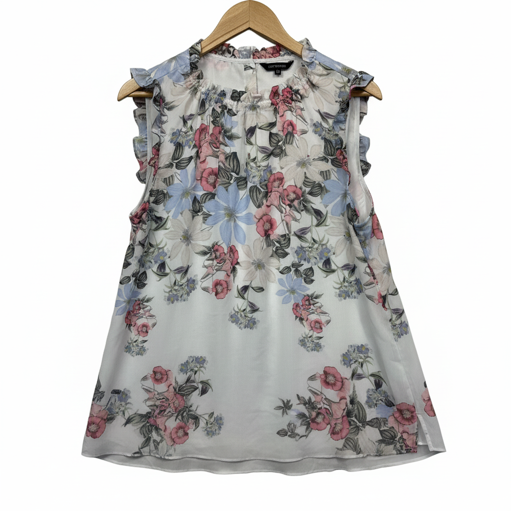 Portmans White Floral Print Top - Size 14