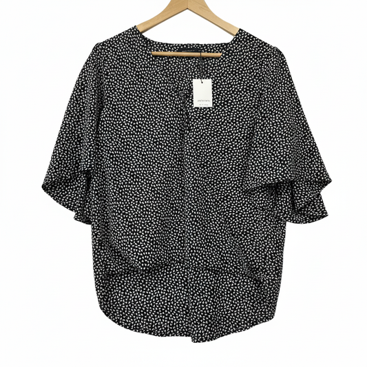 Portmans Black White Ditsy Heart Print Top - Size 16