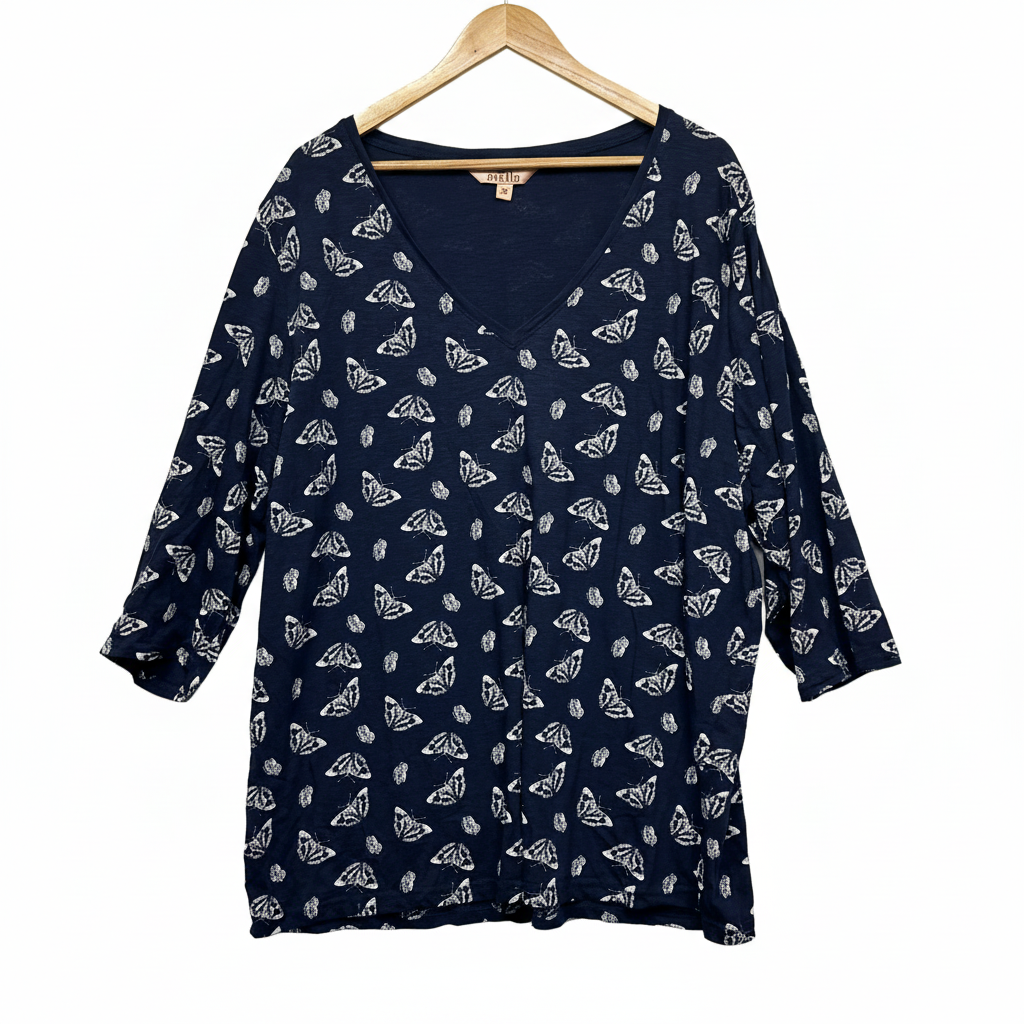 Avella Navy Butterfly Print Sleep Top - Size 22