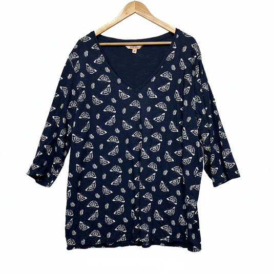 Avella Navy Butterfly Print Top - Back View
