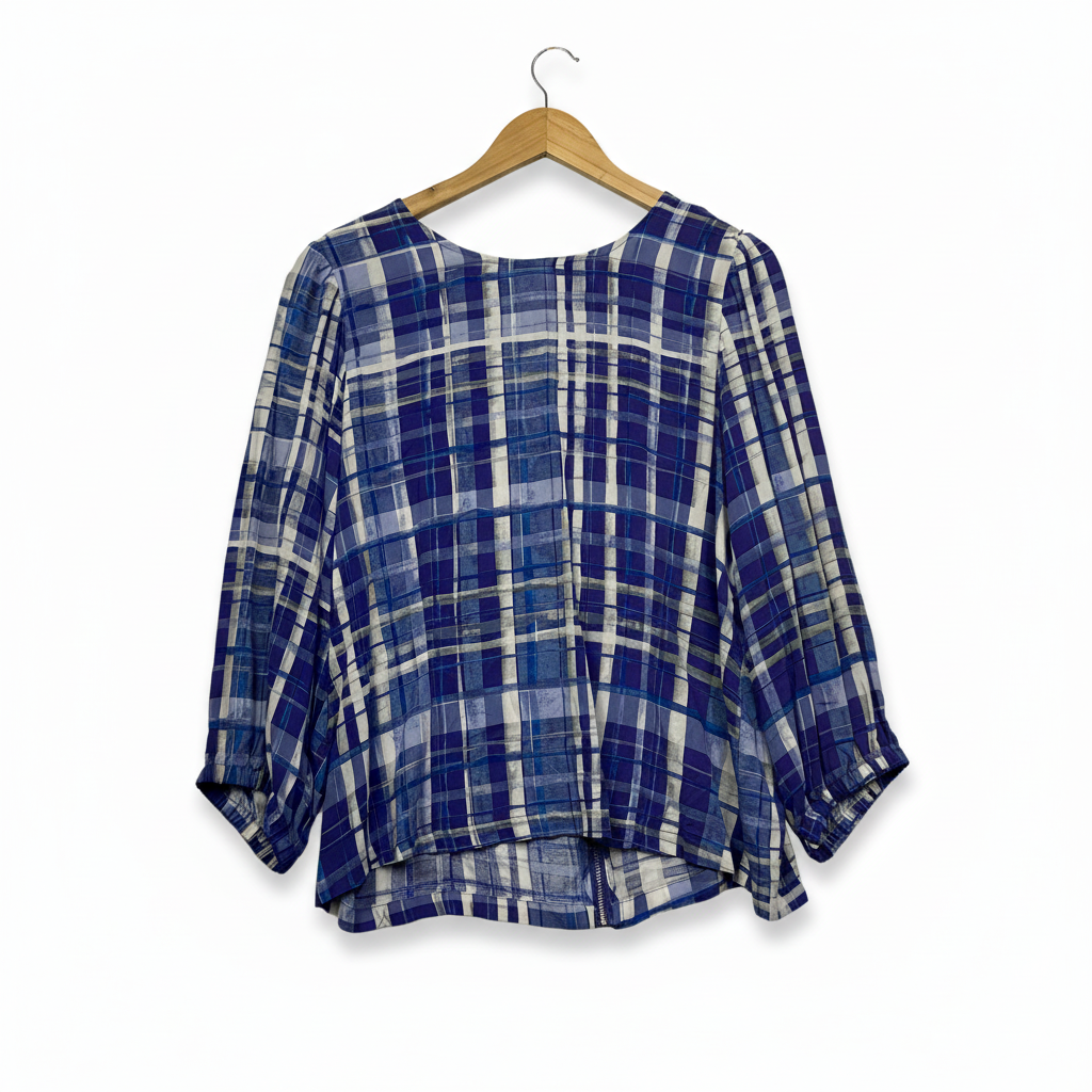 Katies blue and white plaid check top
