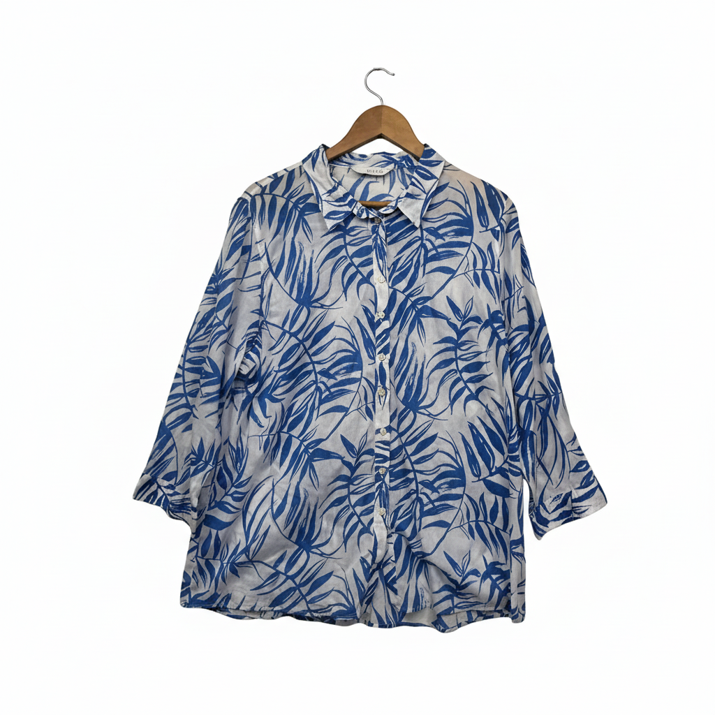 W.Lane Blue Palm Leaf Print Shirt - Size 18