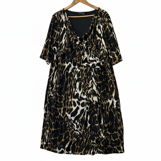 Avella Black Beige Animal Print Dress - Size 28