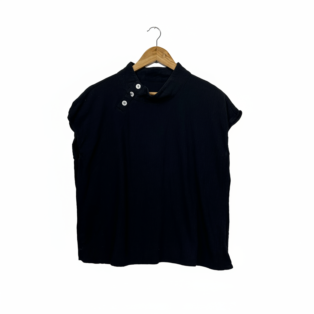 Black Textured Short Sleeve Top - Size 12/14