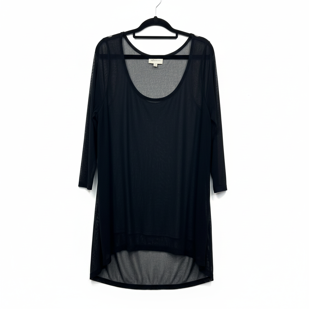 Autograph Black Sheer Overlay Tunic - Size 22