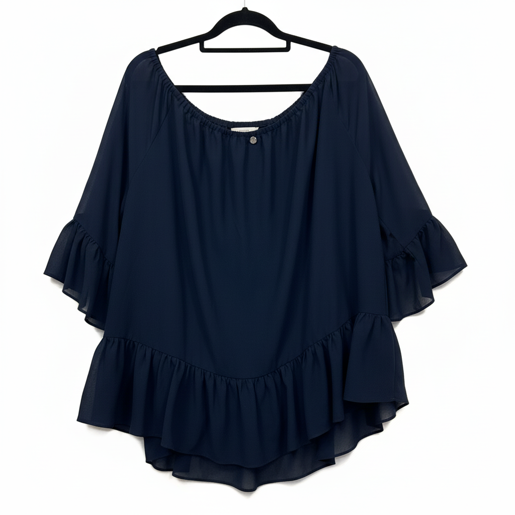 Threadz Australia Navy 3/4 Ruffle Sleeve Peplum Blouse - Size XL